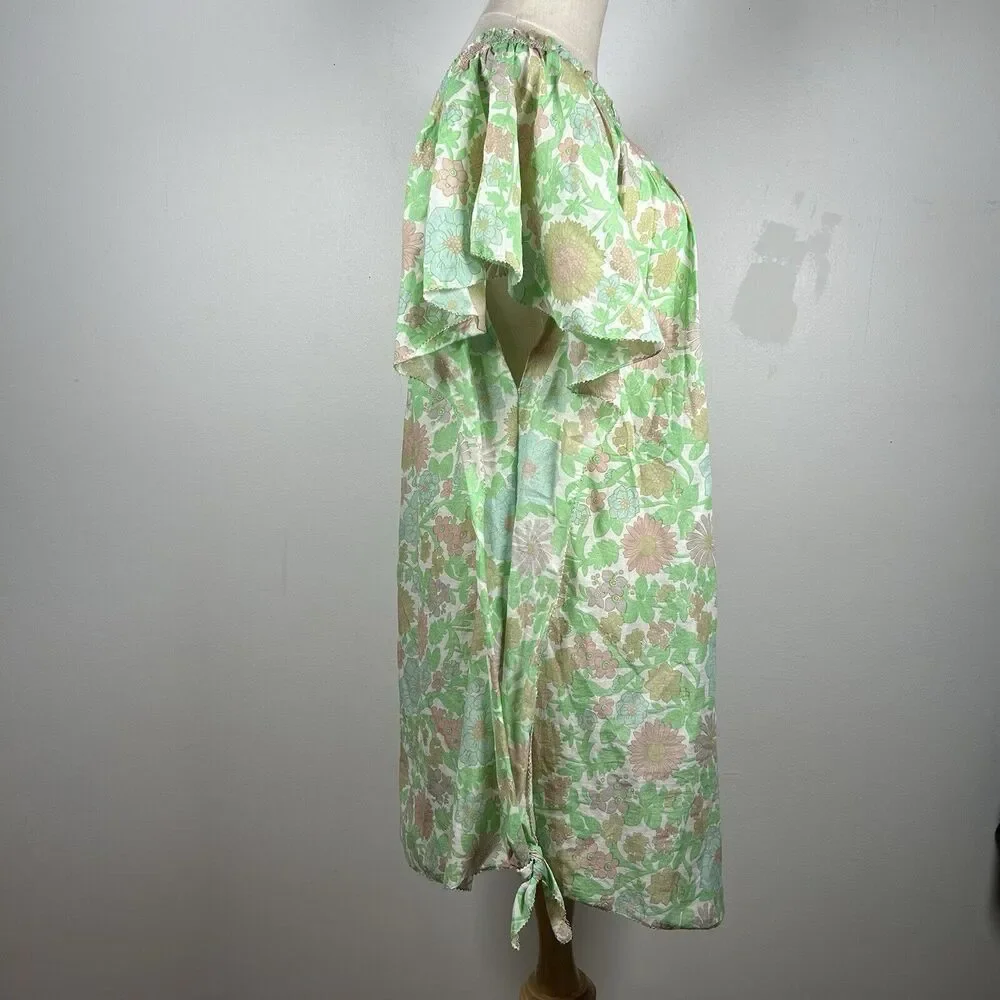 Manoush Women's Smocked Floral Mini Sundress Dress Green Size 38 US 6 M - Picture 3 of 9